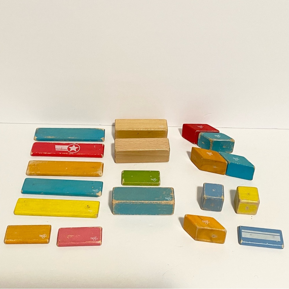 Tegu Magnetic Wooden Blocks 19 Pieces Montessori Building Toy Natural Lot